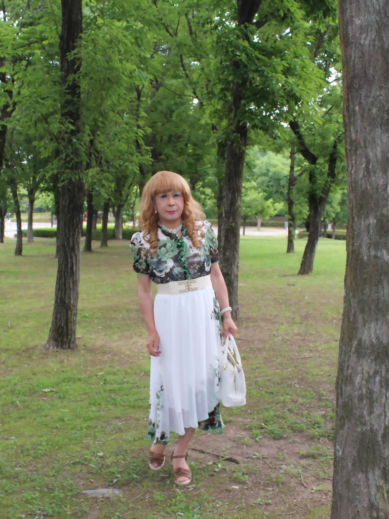 白と緑のシフォンマキシワンピドレス(1) - 星野愛(めぐみ)のブログ