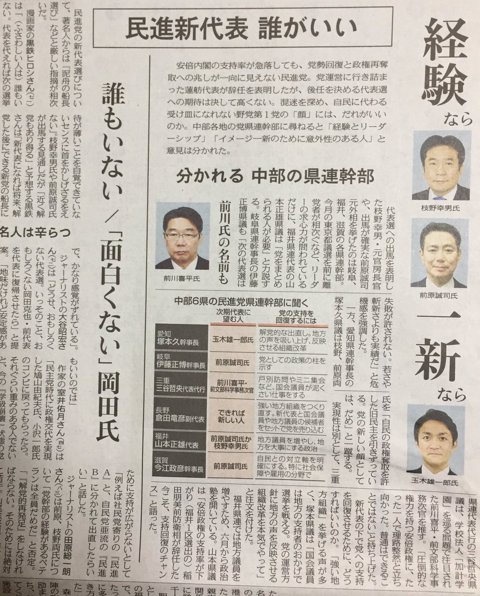 前川喜平 民進党 代表選 聖人 貧困調査 文科省 中日新聞