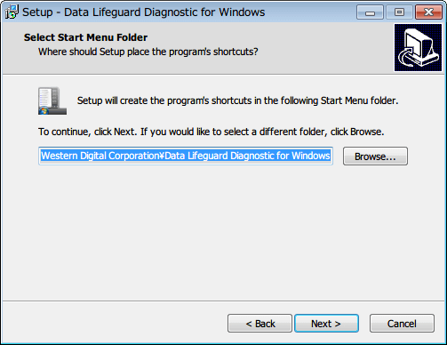 Western Digital Data Lifeguard Diagnostic v1.27 インストール作業、Next ボタンをクリック