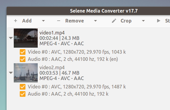 Selene v17.7 Ubuntu 動画変換アプリ タイルビュー