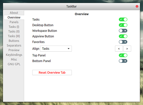 TaskBar Ubuntu GNOME拡張機能 トップバー オプション Overview